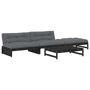 vidaXL 4-tlg. Garten-Lounge-Set mit Kissen Schwarz Massivholz