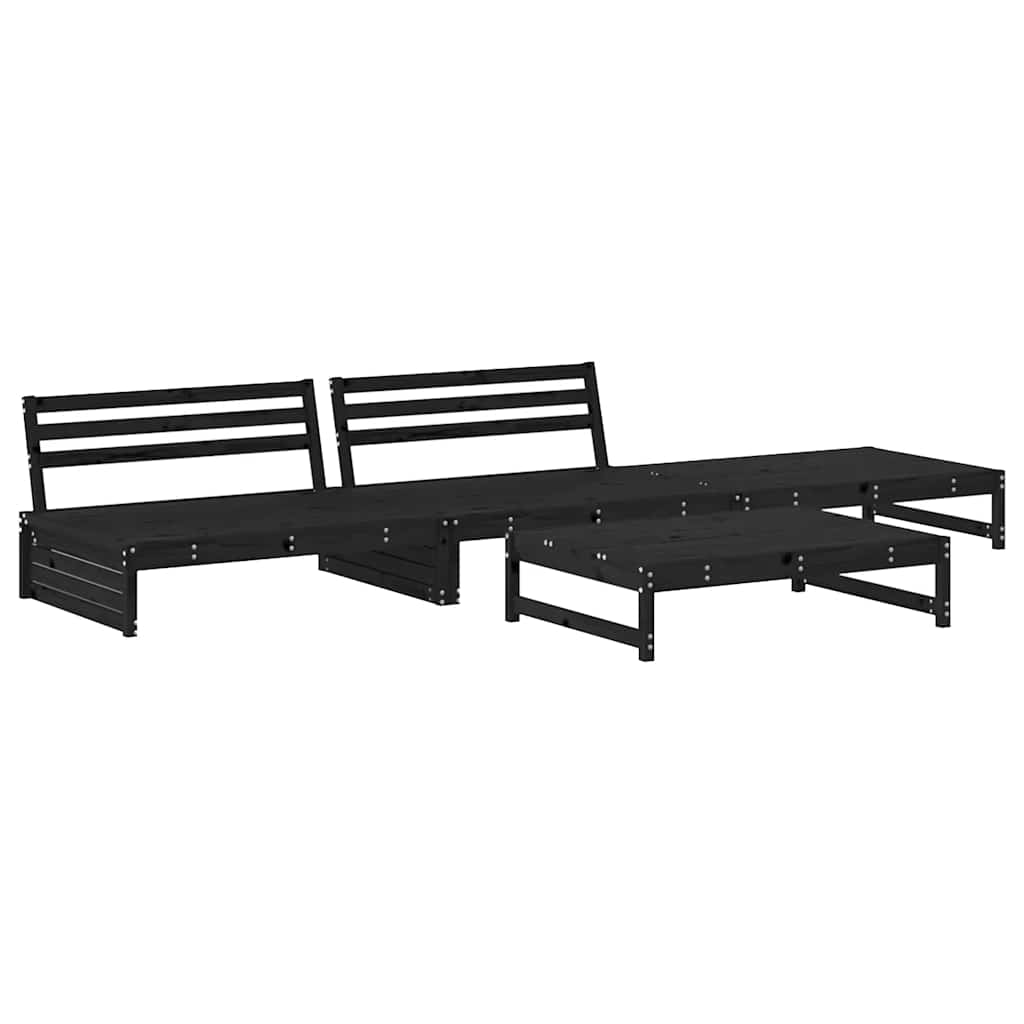 vidaXL 4-tlg. Garten-Lounge-Set mit Kissen Schwarz Massivholz