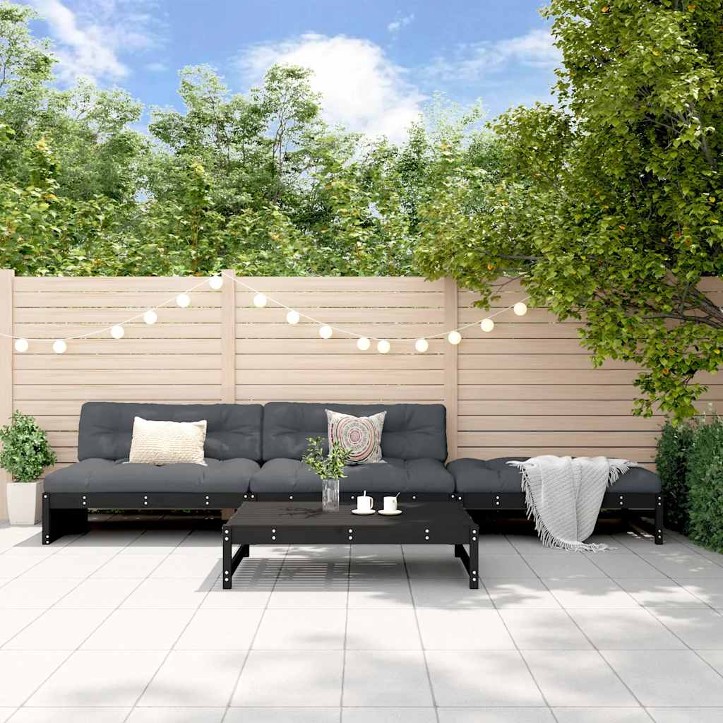 vidaXL 4-tlg. Garten-Lounge-Set mit Kissen Schwarz Massivholz