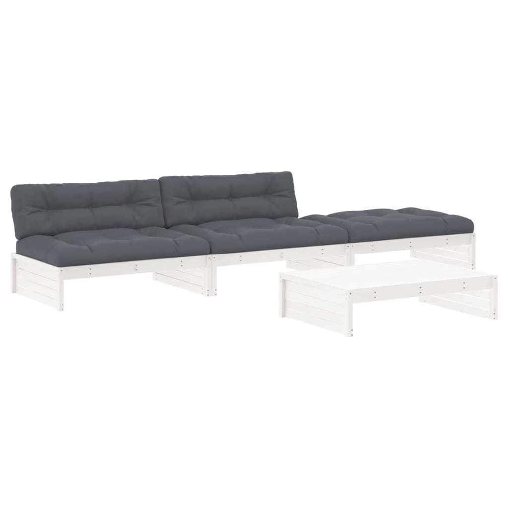 vidaXL Salon de jardin 4 pièces avec coussins Bois massif Blanc
