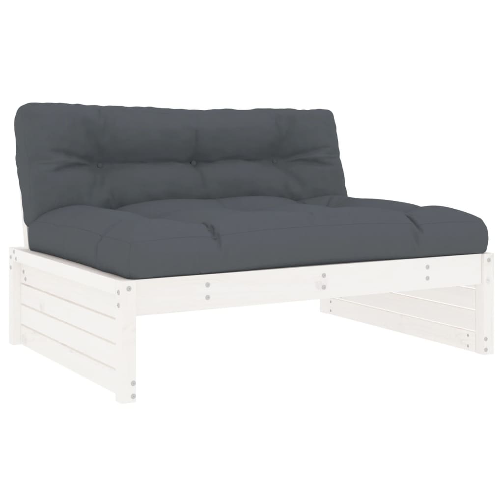 vidaXL Salon de jardin 4 pièces avec coussins Bois massif Blanc