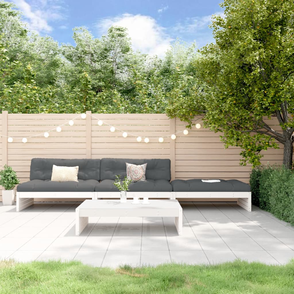 vidaXL Salon de jardin 4 pièces avec coussins Bois massif Blanc