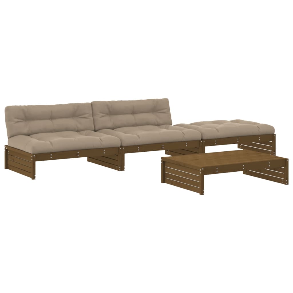 vidaXL Salon de jardin 4 pcs avec coussins marron miel Bois massif