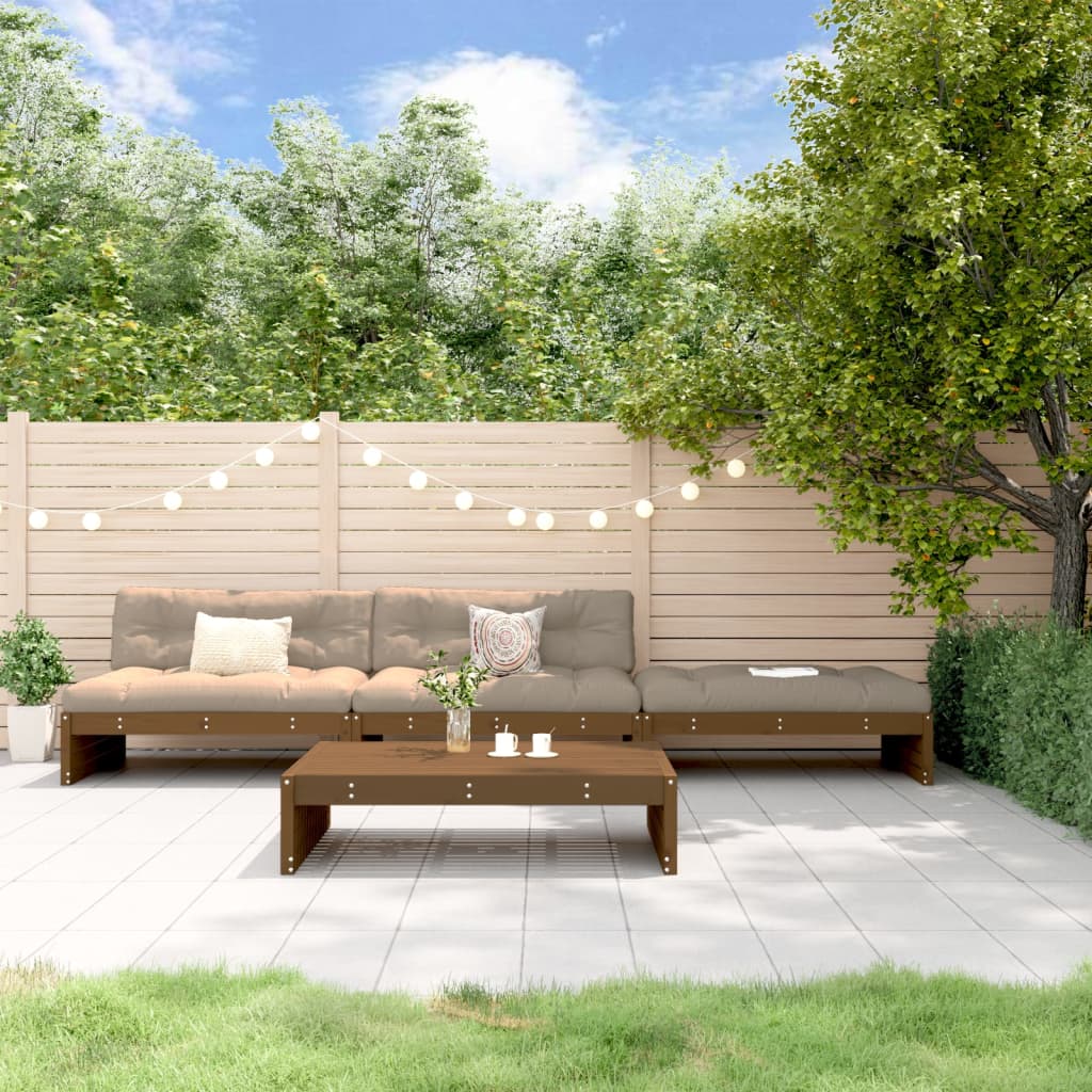 vidaXL Salon de jardin 4 pcs avec coussins marron miel Bois massif