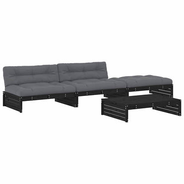 vidaXL Salon de jardin 4 pcs avec coussins Noir Bois massif