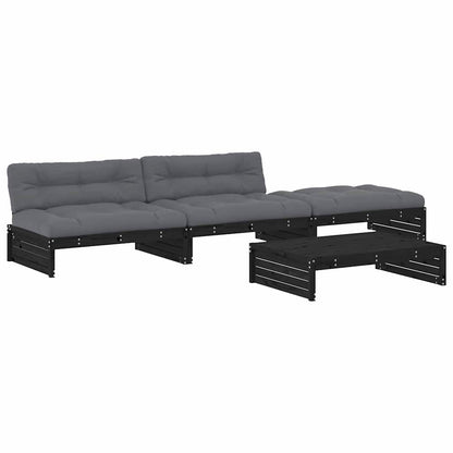 4-tlg. Garten-Lounge-Set mit Kissen Schwarz Massivholz