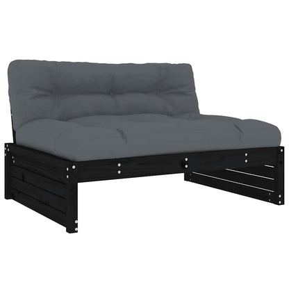 vidaXL Salon de jardin 4 pcs avec coussins Noir Bois massif