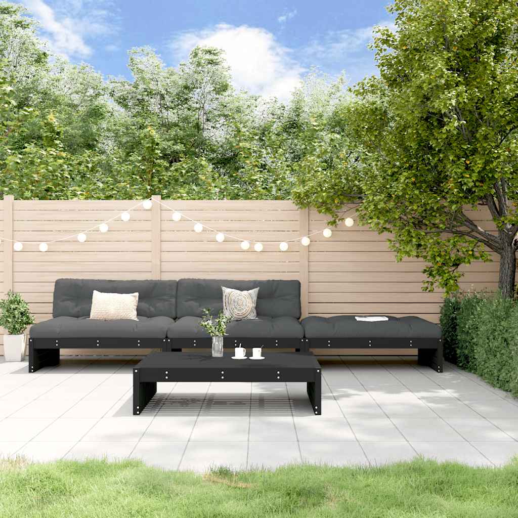 4-tlg. Garten-Lounge-Set mit Kissen Schwarz Massivholz