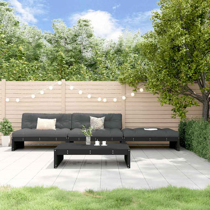 4-tlg. Garten-Lounge-Set mit Kissen Schwarz Massivholz