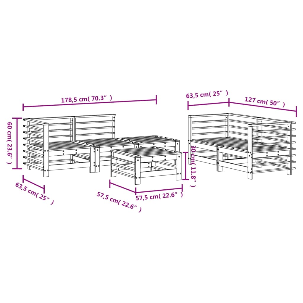 vidaXL 6-tlg. Garten-Lounge-Set Grau Massivholz Kiefer
