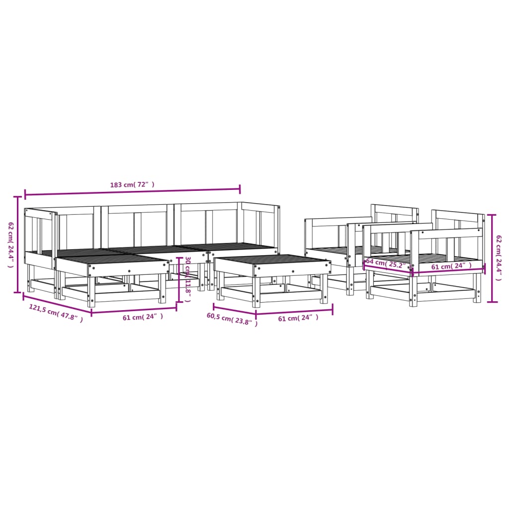 vidaXL 7-tlg. Garten-Lounge-Set Massivholz Douglasie