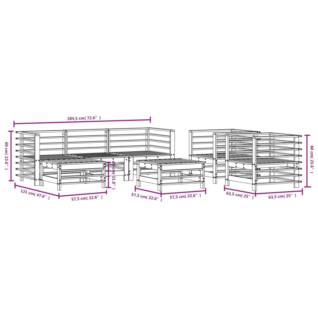 vidaXL 7-tlg. Garten-Lounge-Set Grau Massivholz Kiefer