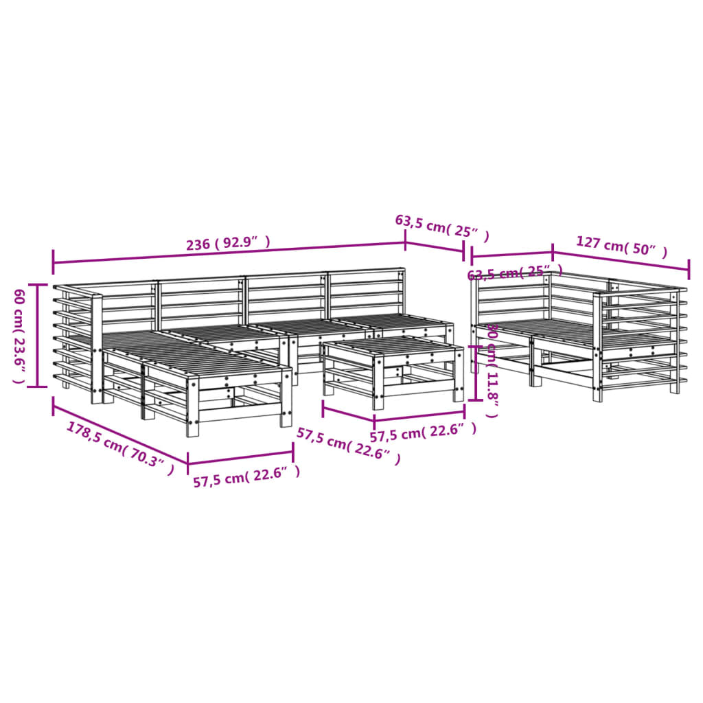 vidaXL 9-tlg. Garten-Lounge-Set Grau Massivholz Kiefer