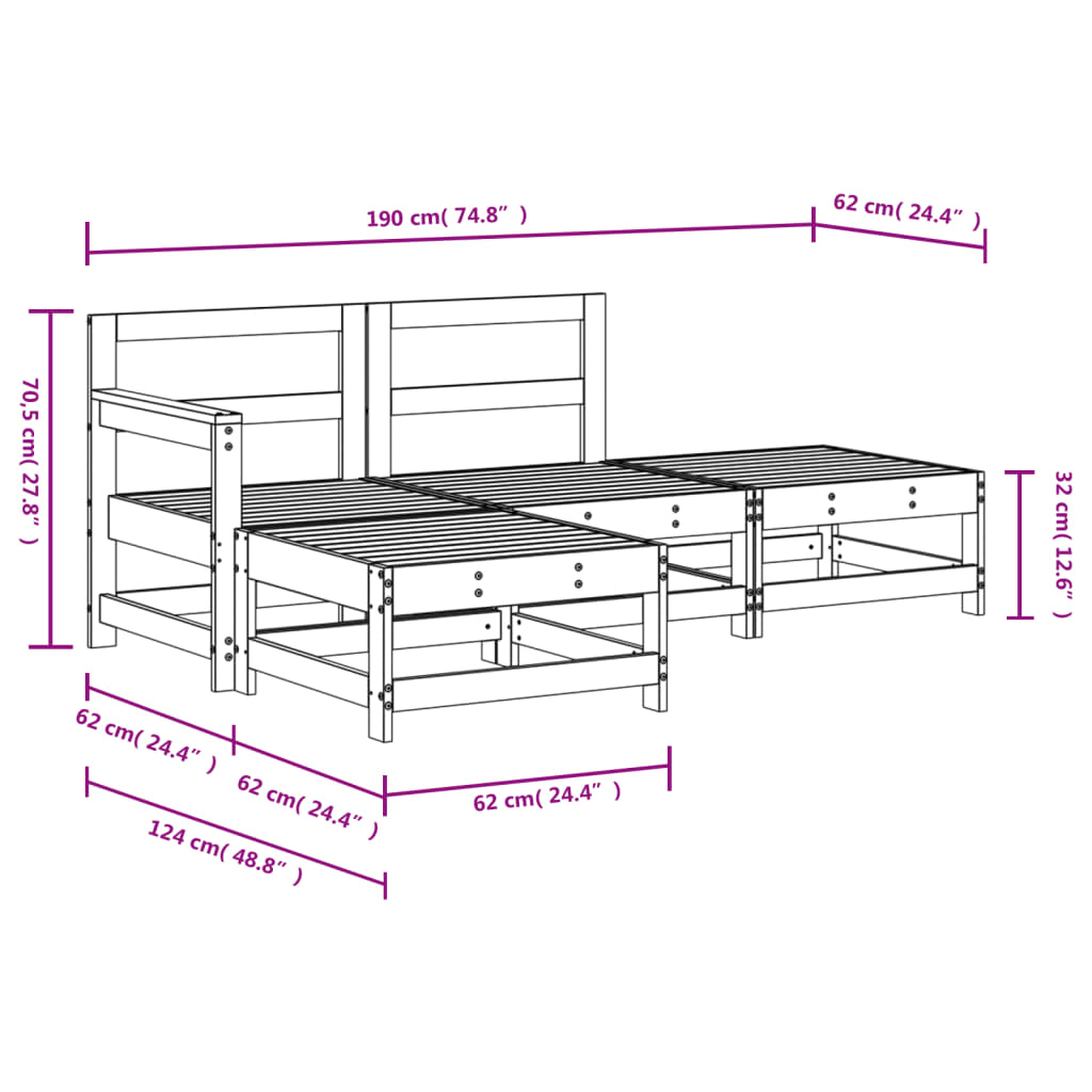 vidaXL Ensemble de mobilier de jardin 4 pcs Blanc Bois de pin massif