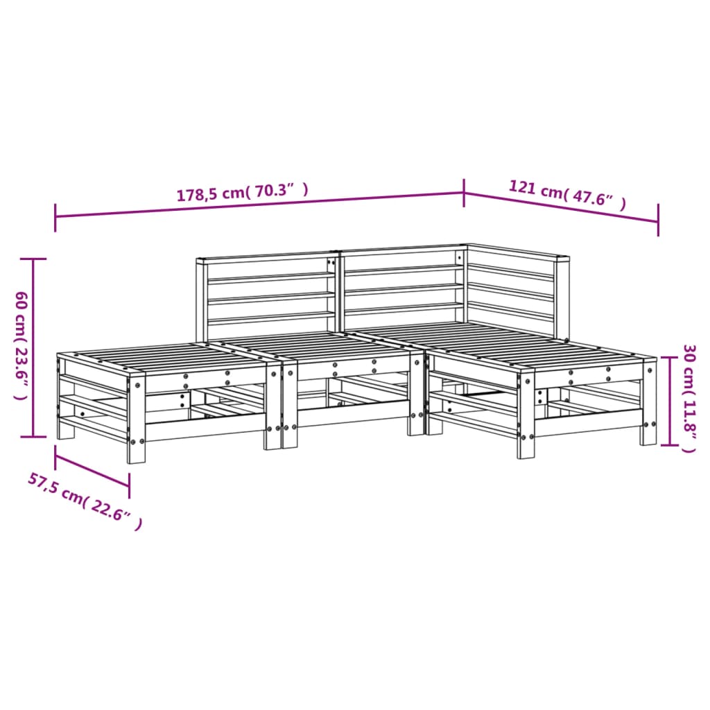 vidaXL Ensemble de mobilier de jardin 4 pcs Blanc Bois de pin massif