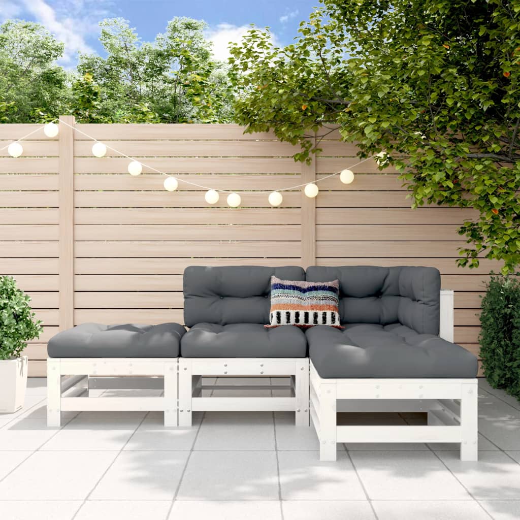 vidaXL Ensemble de mobilier de jardin 4 pcs Blanc Bois de pin massif