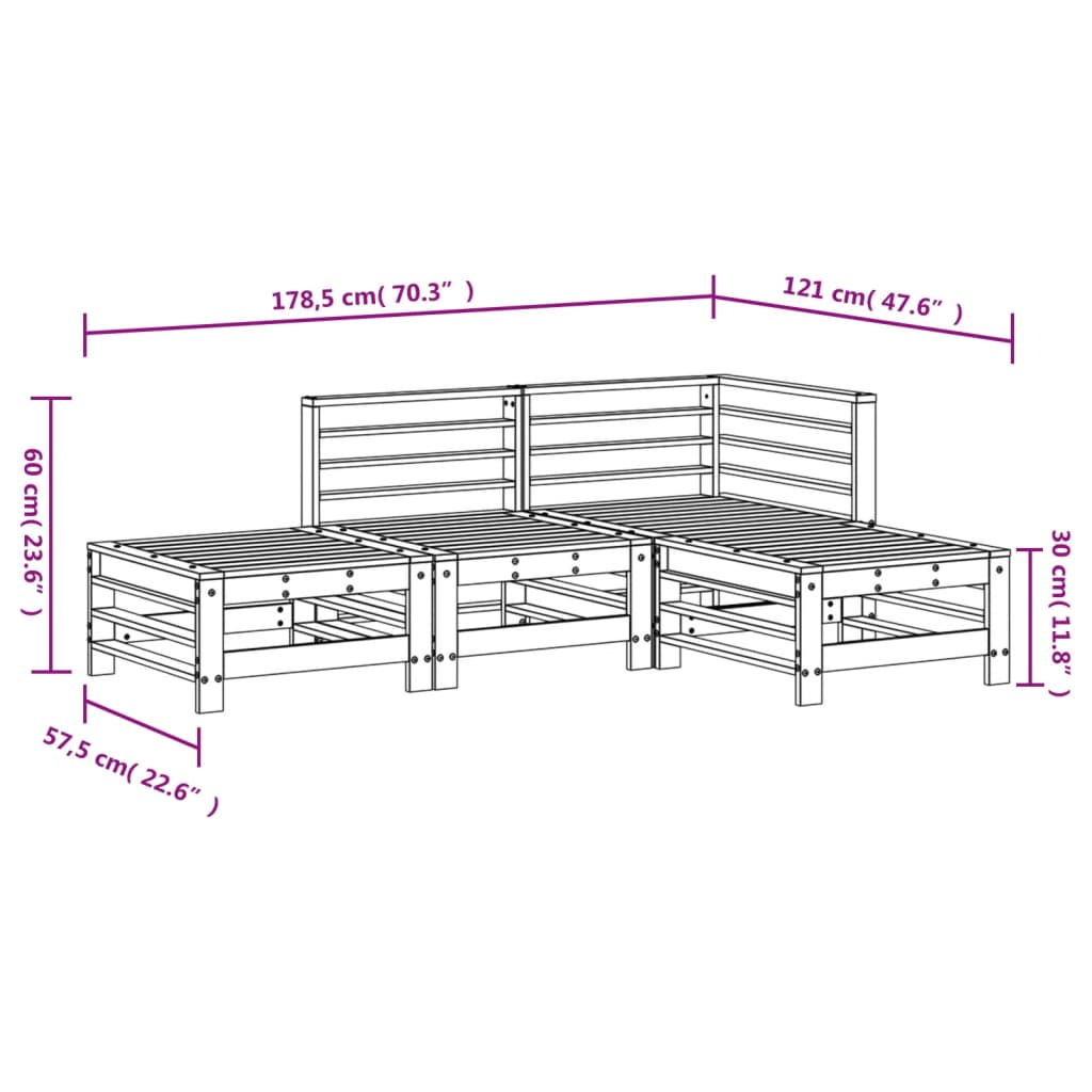 vidaXL 4-tlg. Garten-Lounge-Set Grau Massivholz Kiefer