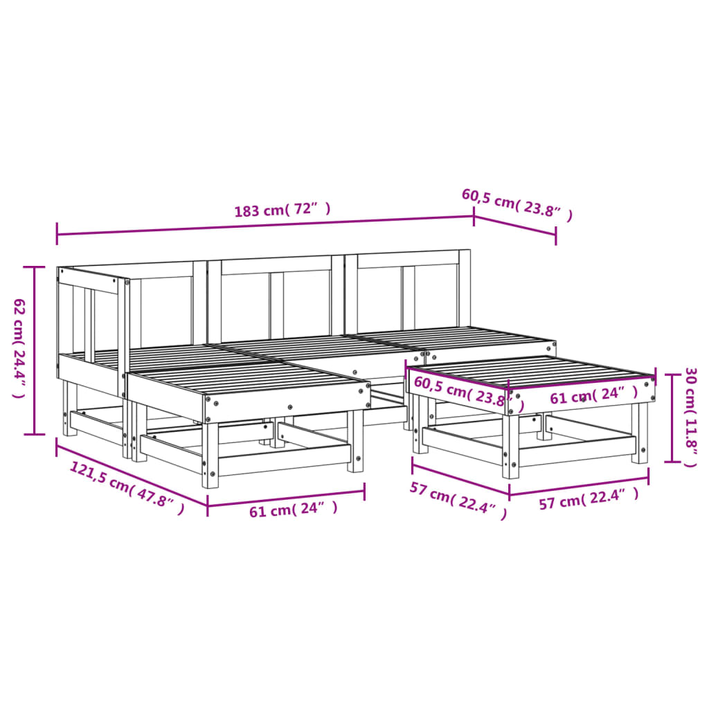 vidaXL 5-tlg. Garten-Lounge-Set Grau Massivholz Kiefer