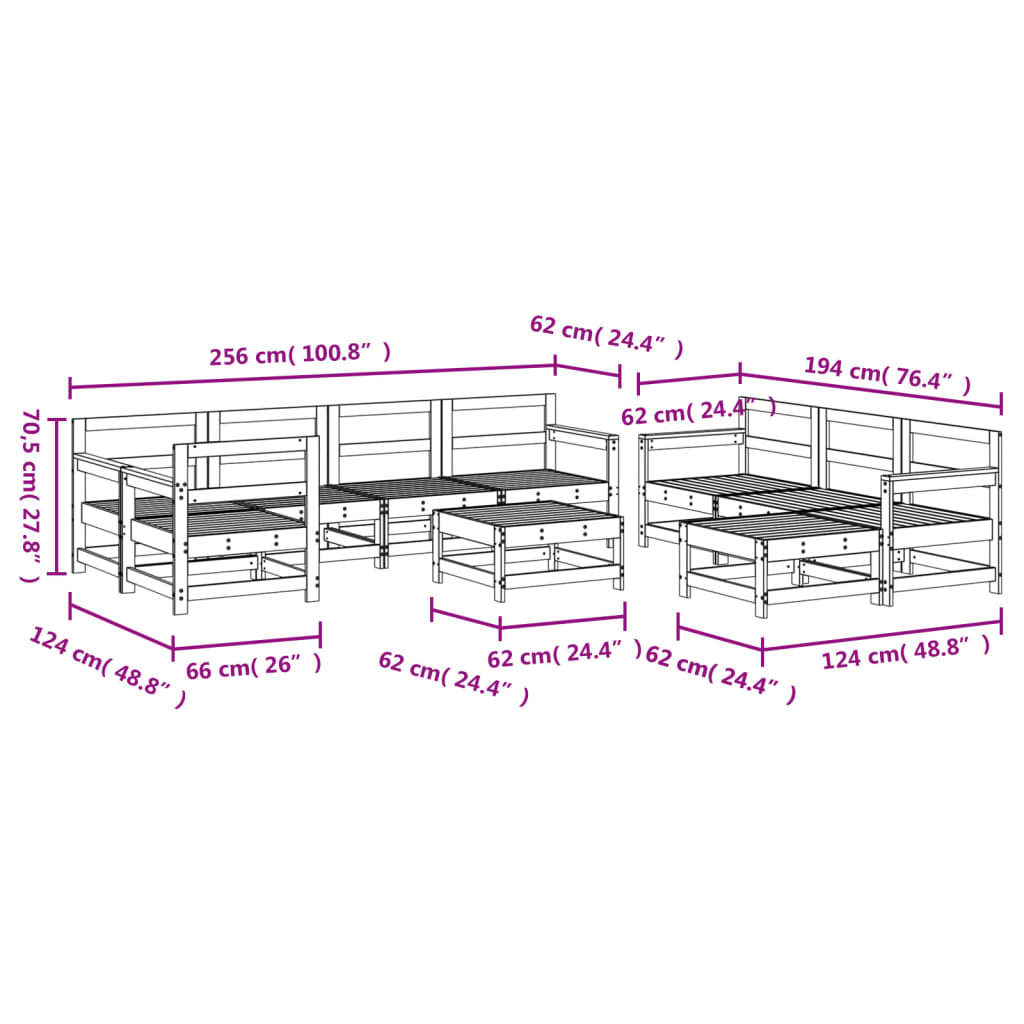 vidaXL 10-tlg. Garten-Lounge-Set Massivholz Kiefer