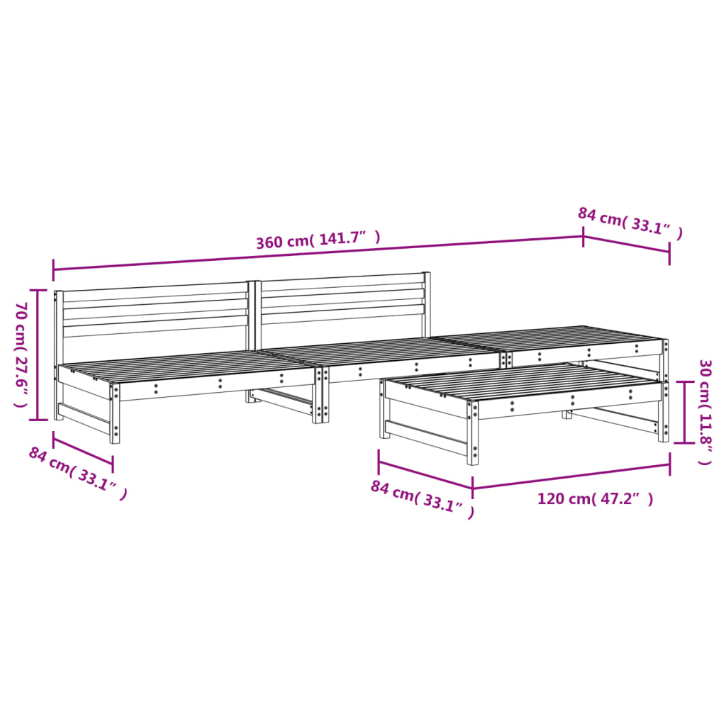 vidaXL 4-tlg. Garten-Lounge-Set Weiß Massivholz Kiefer
