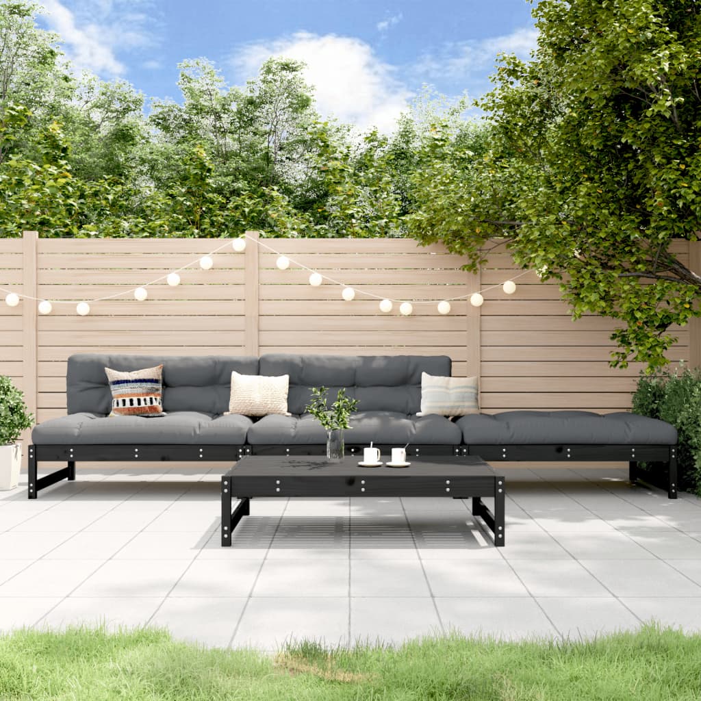 vidaXL Salon de jardin 4 pcs noir bois de pin massif