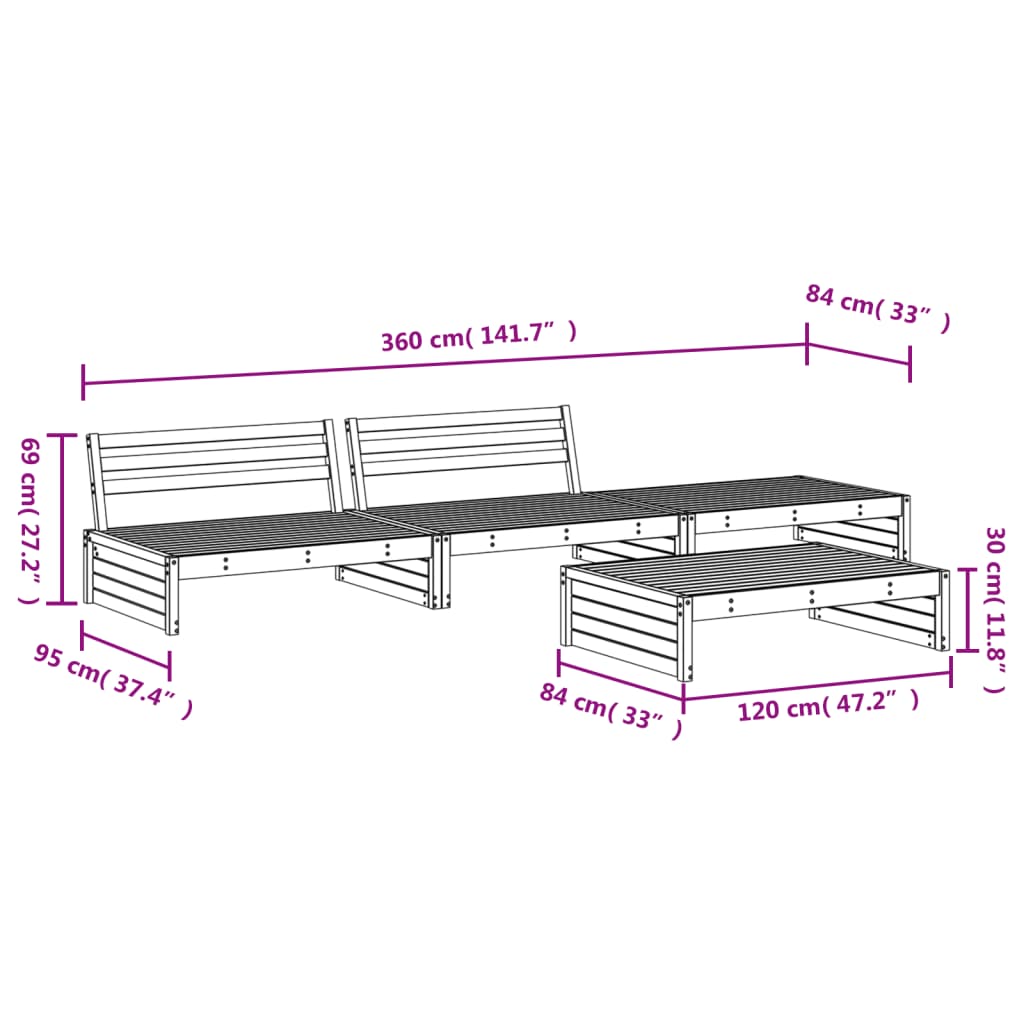 vidaXL Ensemble de mobilier de jardin 4 pcs Blanc Bois de pin massif