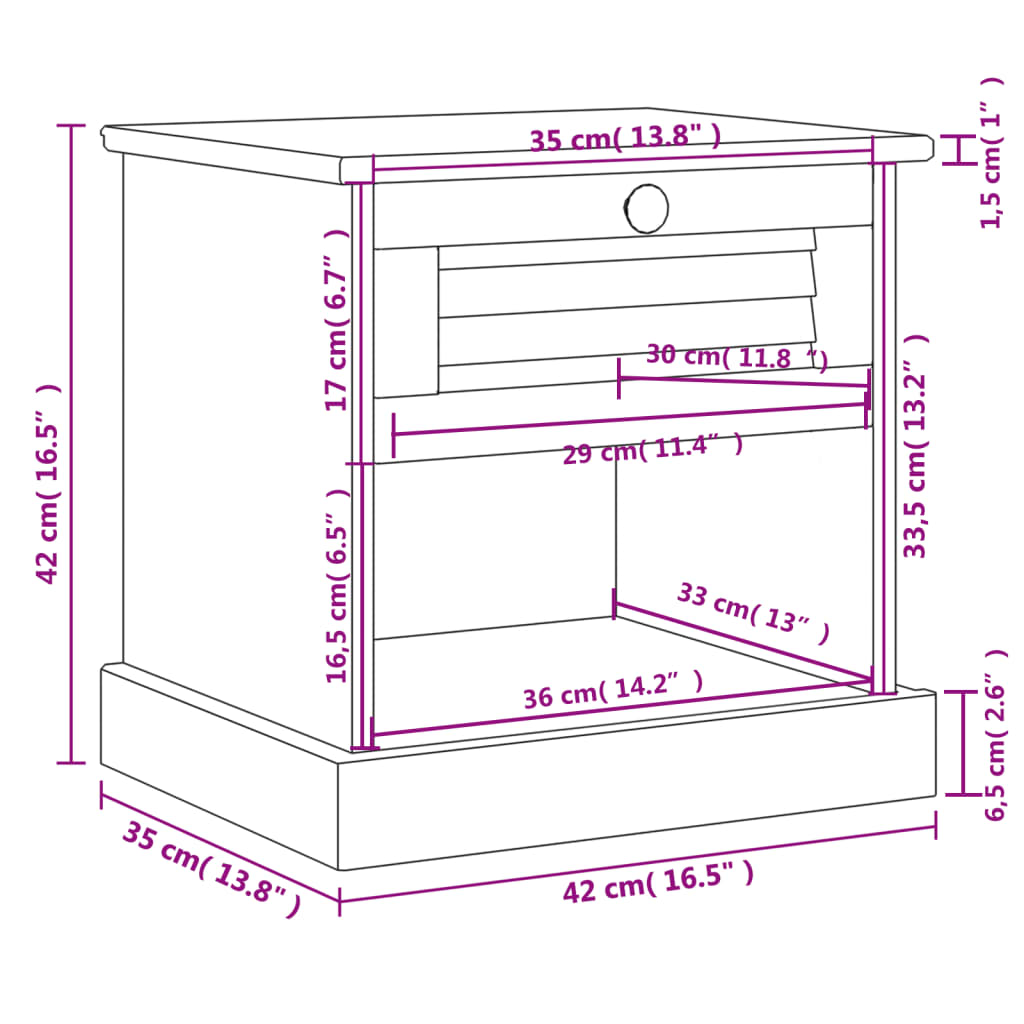 vidaXL Table de chevet VIGO blanche 42x35x42 cm en pin massif