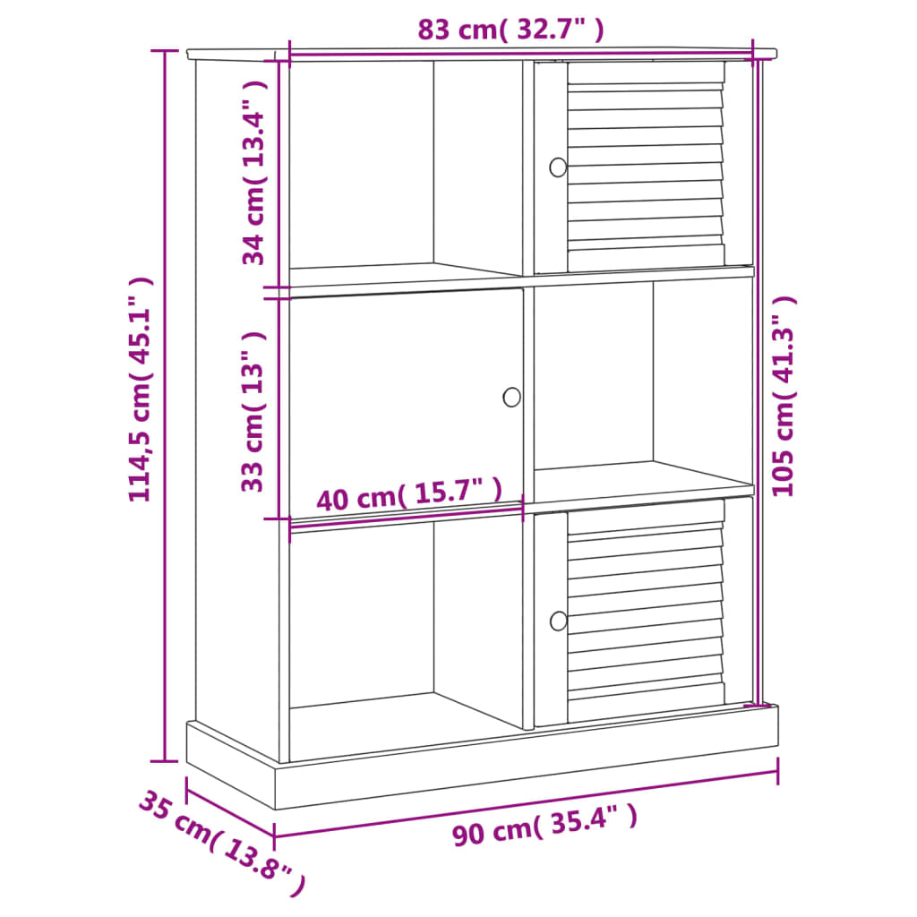 vidaXL Bücherregal VIGO 90x35x114,5 cm Massivholz Kiefer