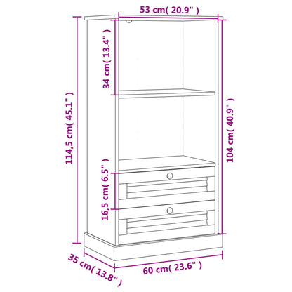 vidaXL Bücherregal VIGO Grau 60x35x114,5 cm Massivholz Kiefer