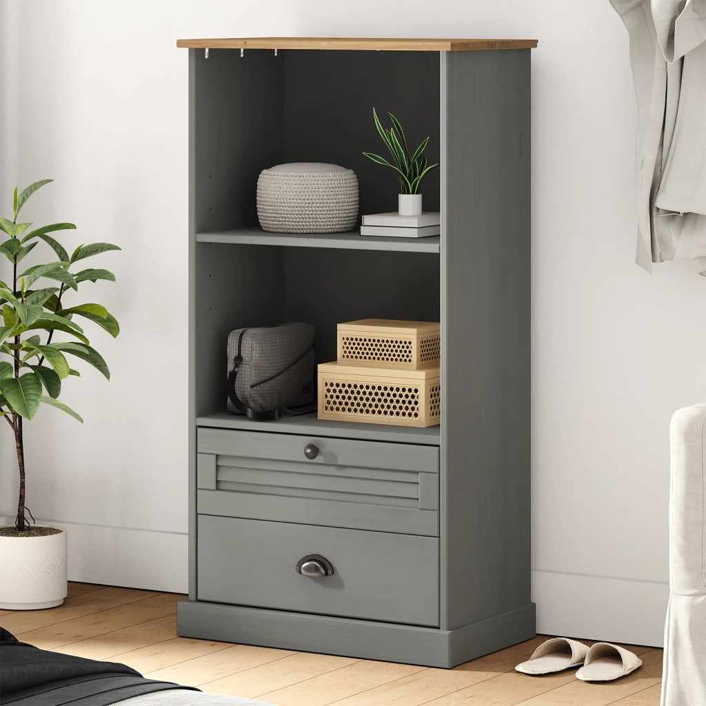 vidaXL Bücherregal VIGO Grau 60x35x114,5 cm Massivholz Kiefer