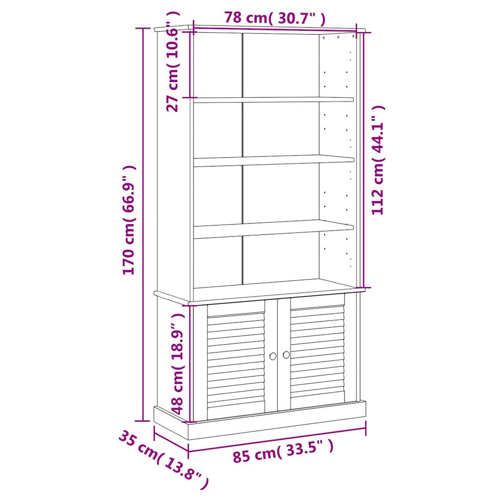 vidaXL Bücherregal VIGO Weiß 85x35x170 cm Massivholz Kiefer