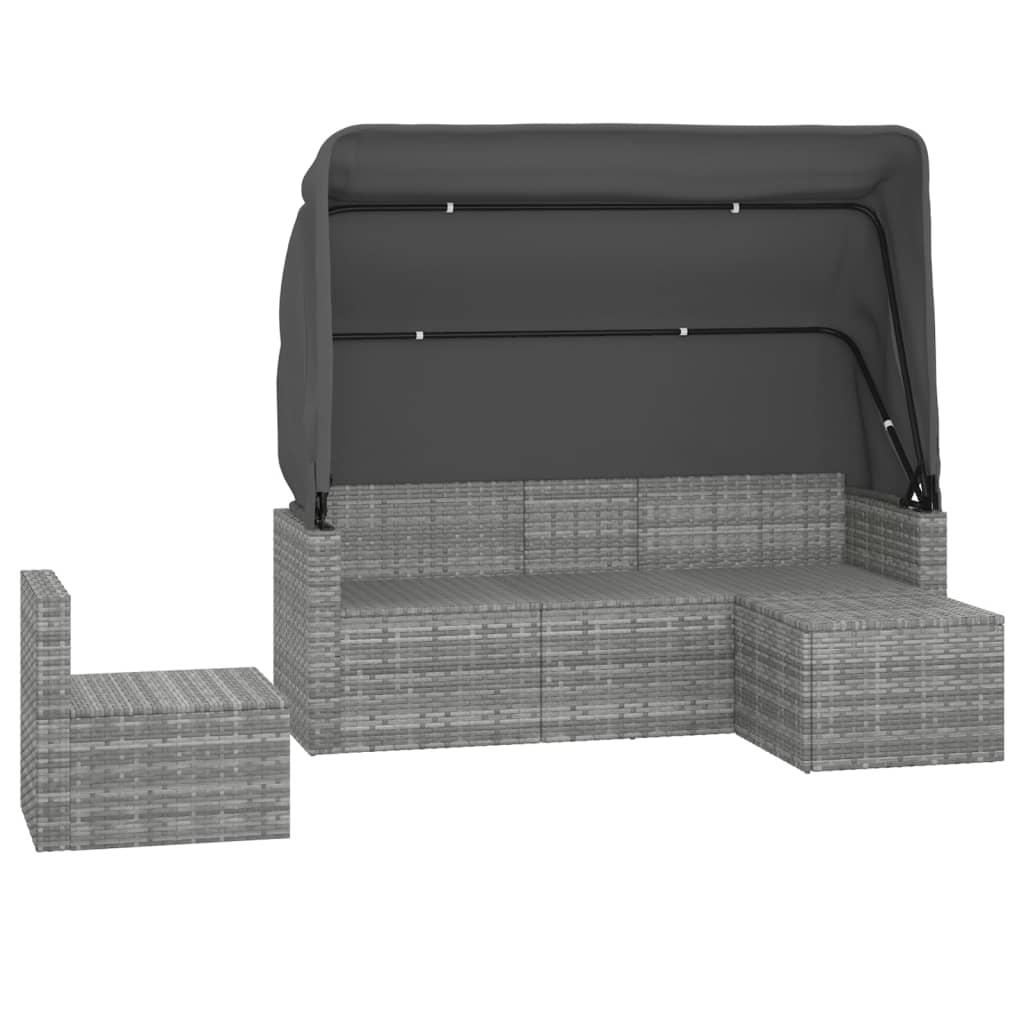 vidaXL 4-tlg. Garten-Sofagarnitur mit Kissen Grau Poly Rattan