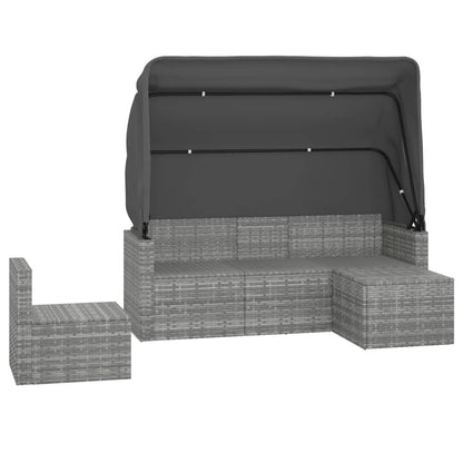 vidaXL 4-tlg. Garten-Sofagarnitur mit Kissen Grau Poly Rattan
