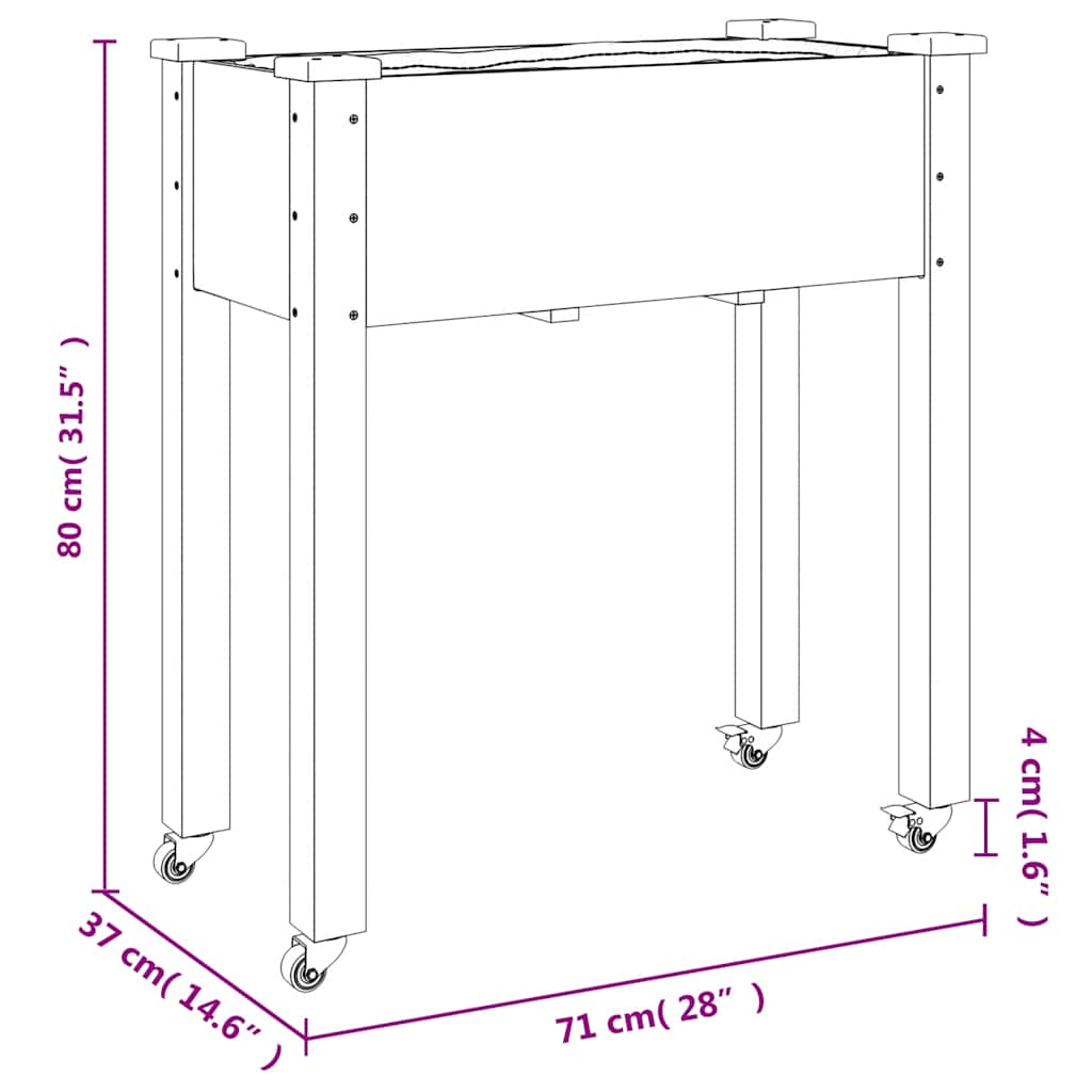 vidaXL Pflanzkübel mit Einsatz und Rollen Grau 71x37x80 cm Tannenholz