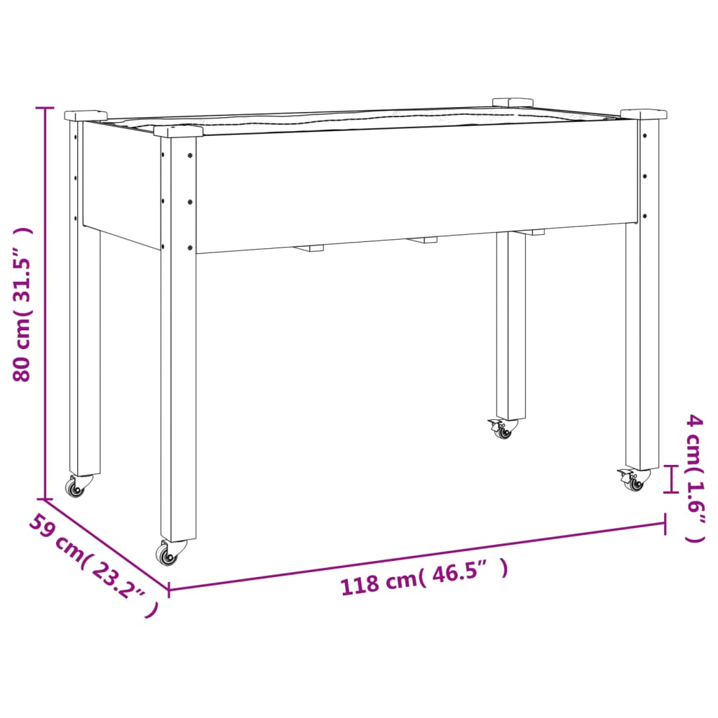 vidaXL Pflanzkübel mit Einsatz und Rollen Braun 118x59x80cm Tannenholz