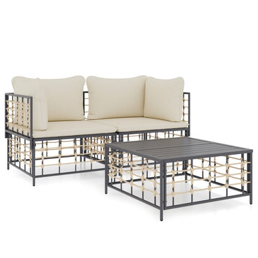 vidaXL Salon de jardin 3 pcs avec coussins Anthracite Résine tressée