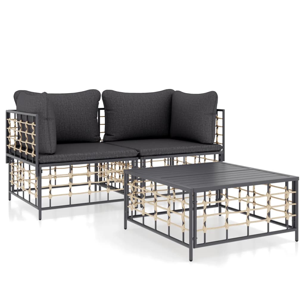vidaXL Salon de jardin 3 pcs avec coussins Anthracite Résine tressée