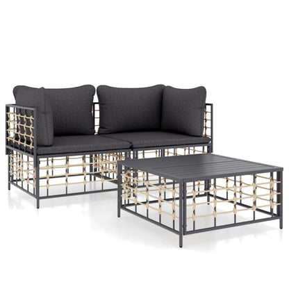 vidaXL Salon de jardin 3 pcs avec coussins Anthracite Résine tressée