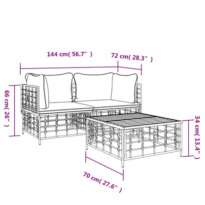 vidaXL Salon de jardin 3 pcs avec coussins Anthracite Résine tressée