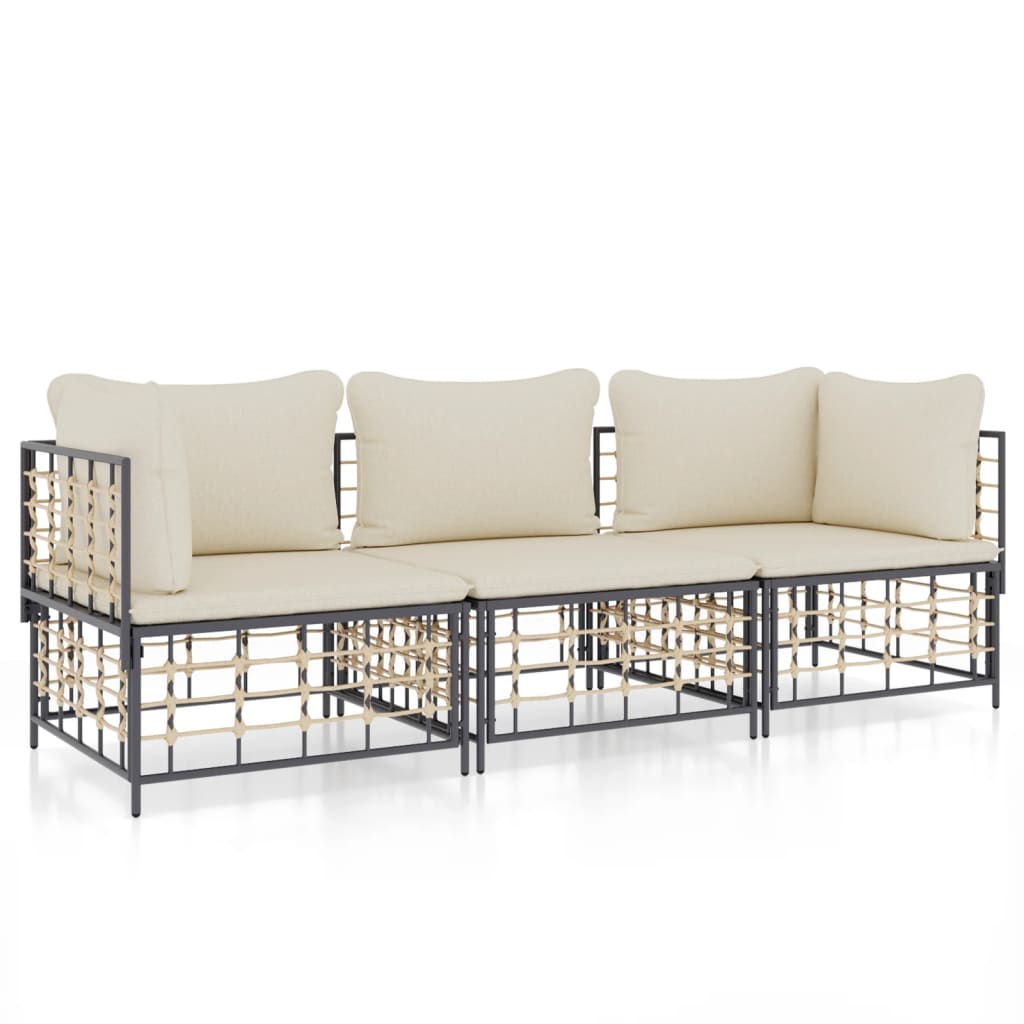 vidaXL Salon de jardin 3 pcs avec coussins Anthracite Résine tressée