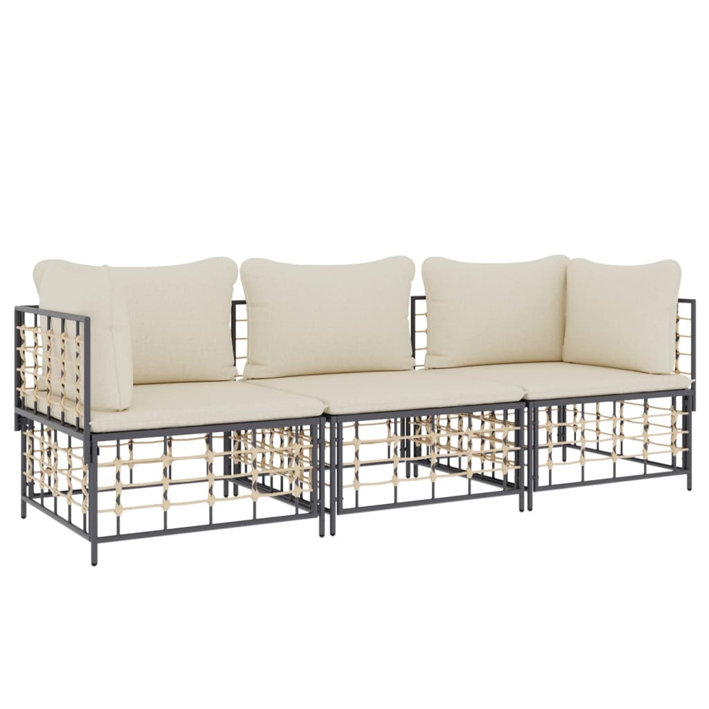 vidaXL Salon de jardin 3 pcs avec coussins Anthracite Résine tressée