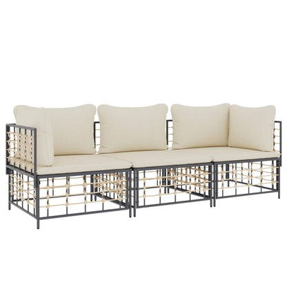 vidaXL Salon de jardin 3 pcs avec coussins Anthracite Résine tressée