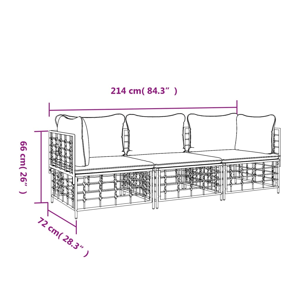 vidaXL Salon de jardin 3 pcs avec coussins Anthracite Résine tressée