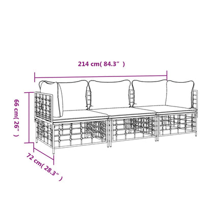 vidaXL Salon de jardin 3 pcs avec coussins Anthracite Résine tressée