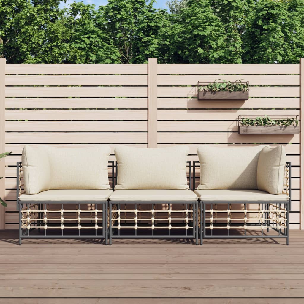 vidaXL Salon de jardin 3 pcs avec coussins Anthracite Résine tressée