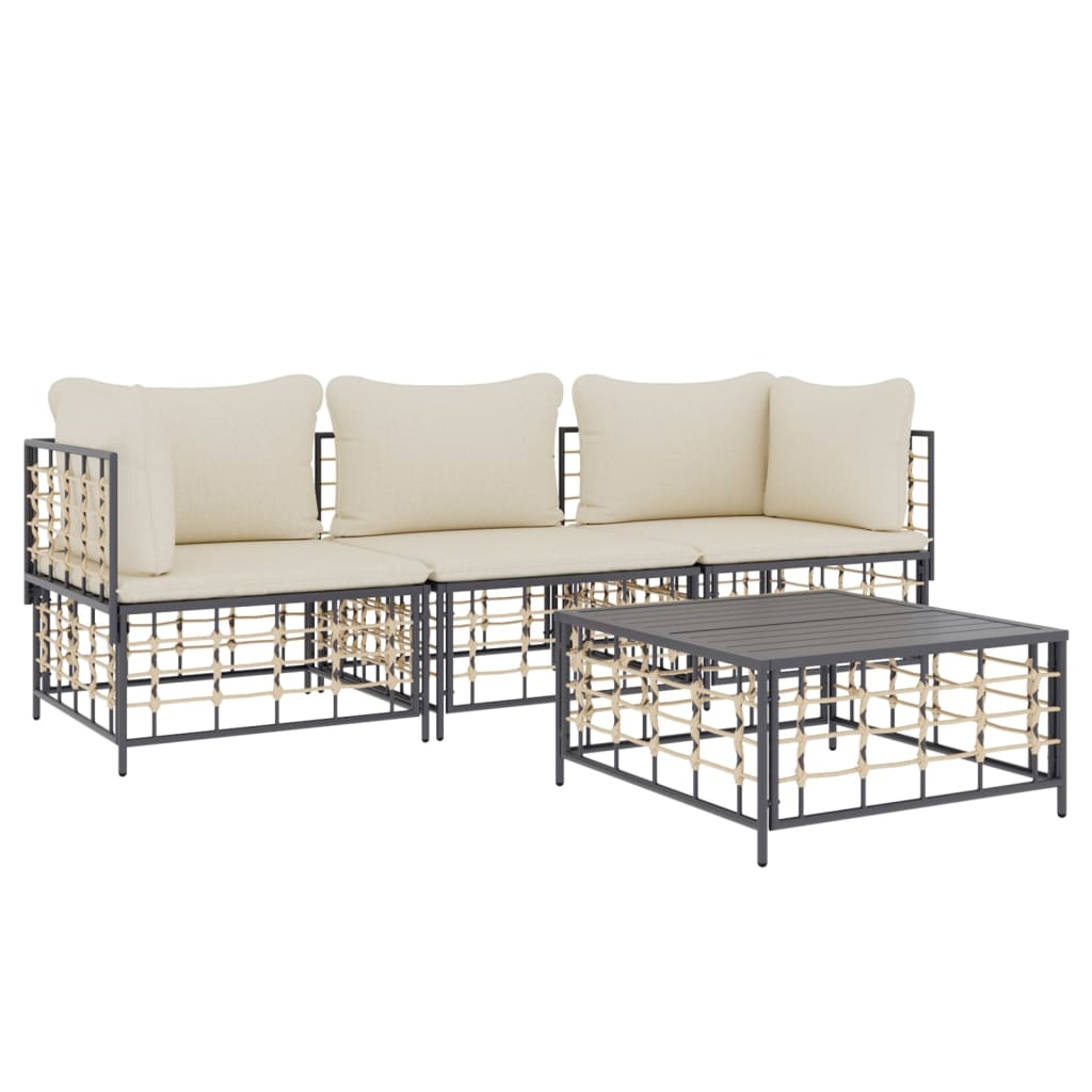 vidaXL 4-tlg. Garten-Lounge-Set mit Kissen Anthrazit Poly Rattan