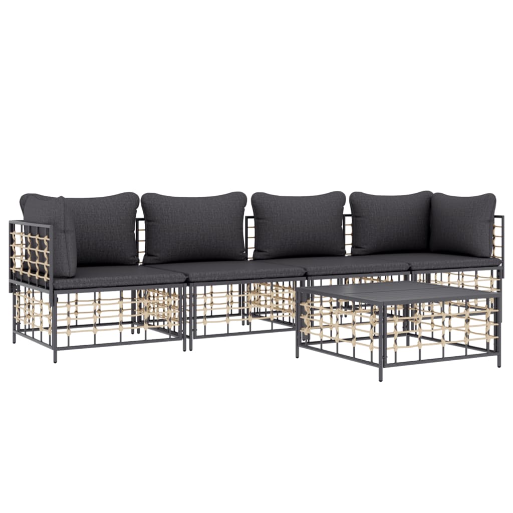 vidaXL 5-tlg. Garten-Lounge-Set mit Kissen Anthrazit Poly Rattan