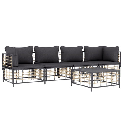 vidaXL 5-tlg. Garten-Lounge-Set mit Kissen Anthrazit Poly Rattan