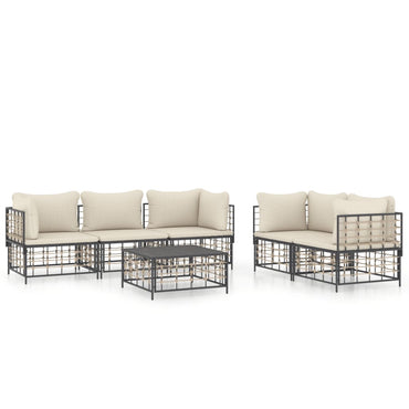 vidaXL 6-tlg. Garten-Lounge-Set mit Kissen Anthrazit Poly Rattan