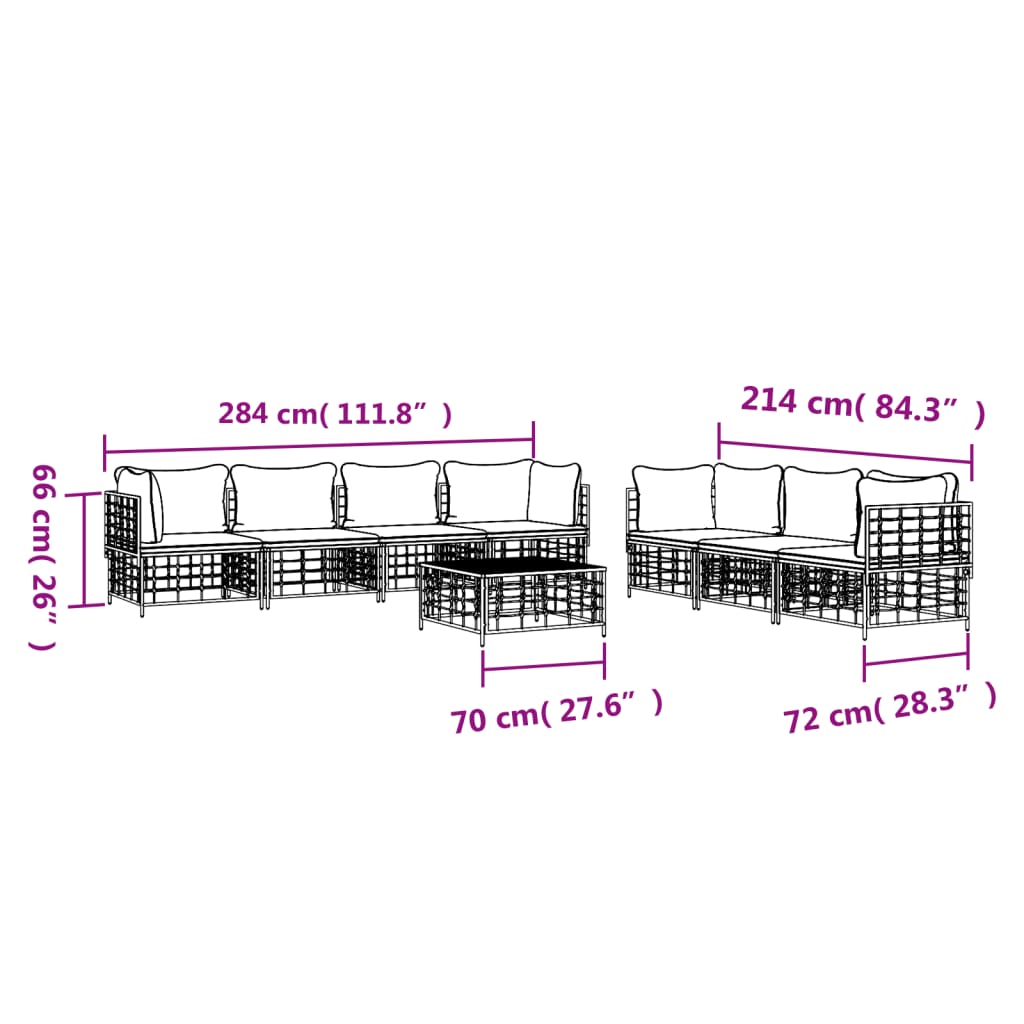 vidaXL 8-tlg. Garten-Lounge-Set mit Kissen Anthrazit Poly Rattan